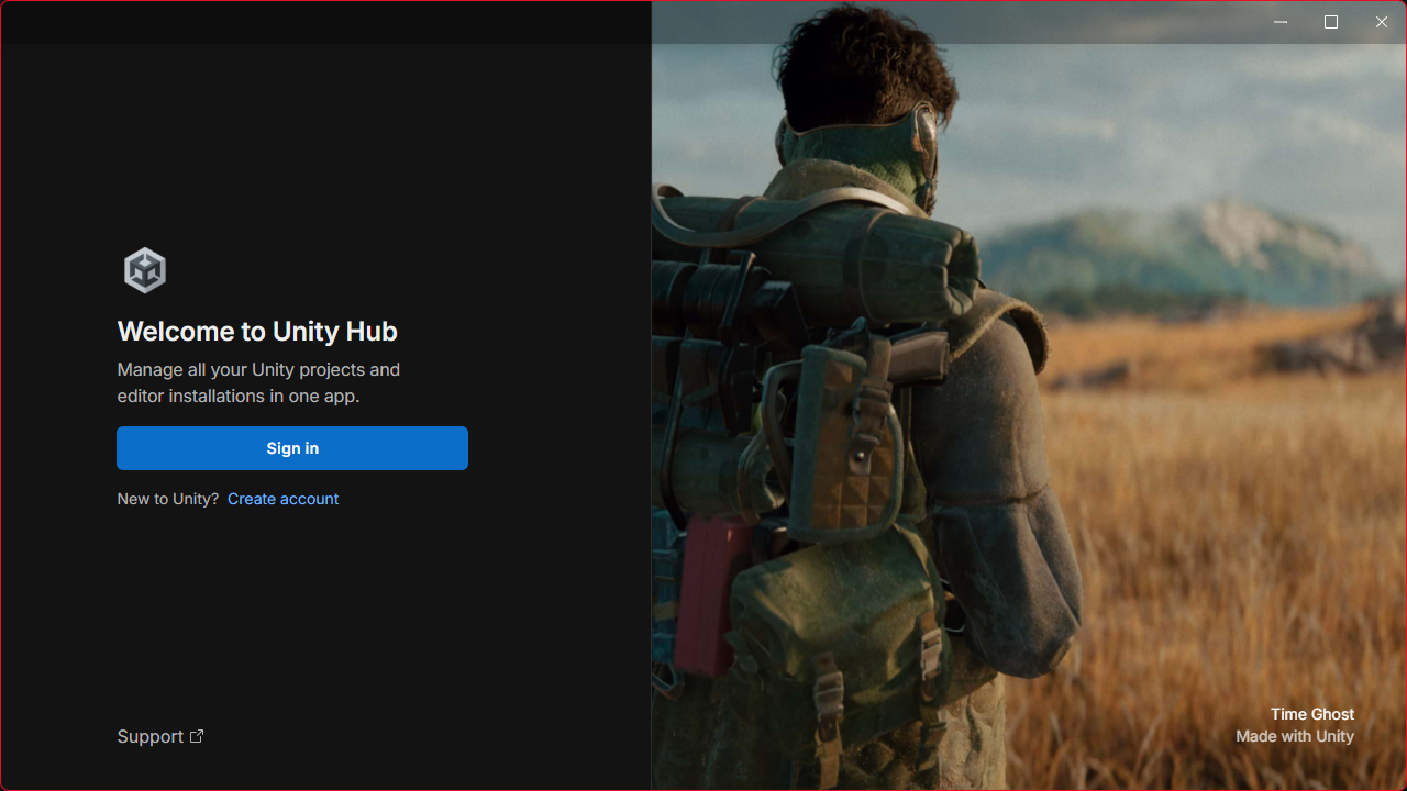Unity Hub のサインイン画面