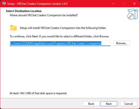 VCCインストール完了画面