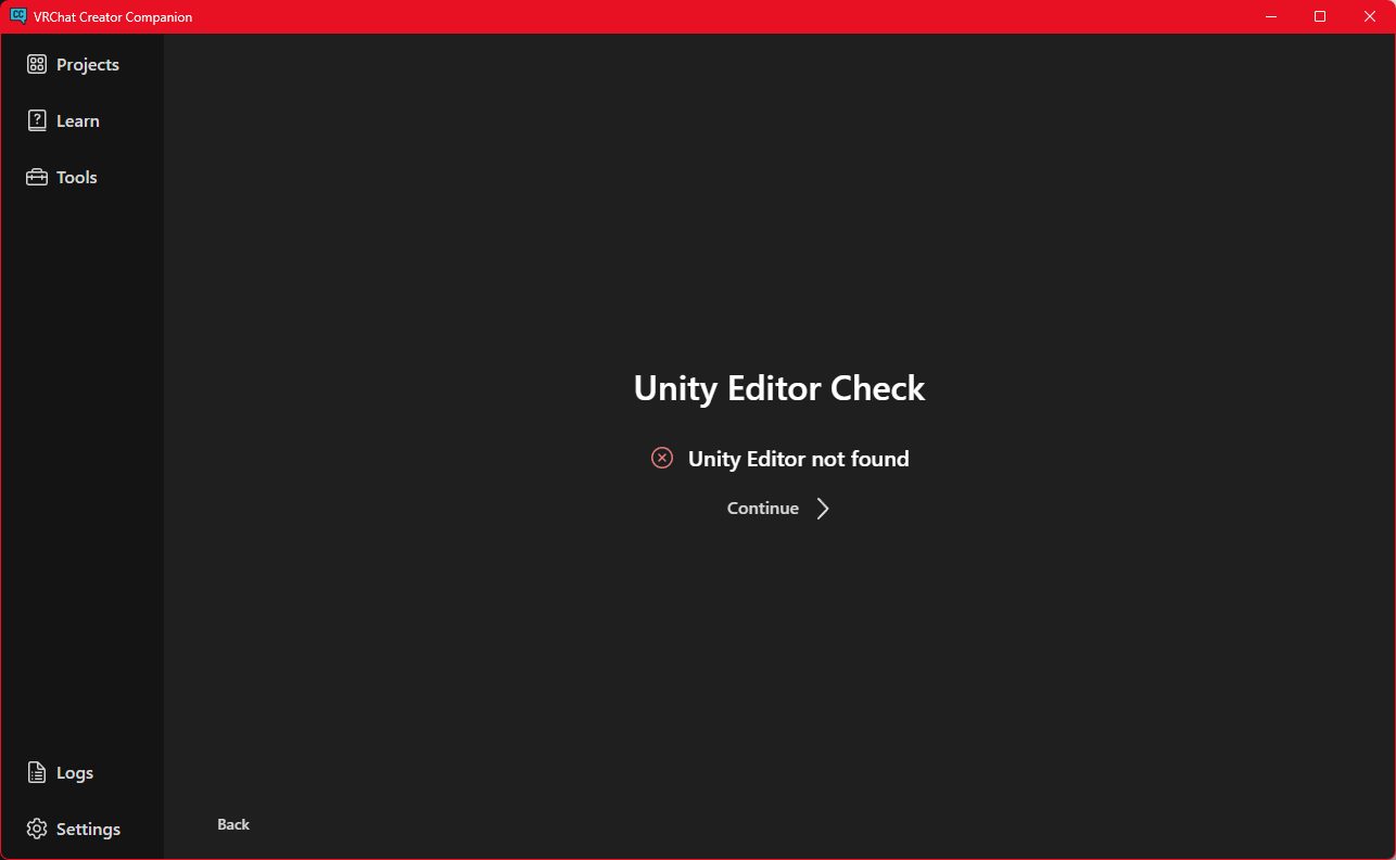 Unity Editorのインストール確認画面